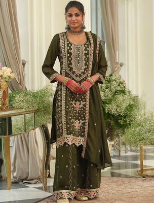 Women Ethnic Motifs Embroidered Regular Thread Work Kurta with Palazzos & With Dupatta 4