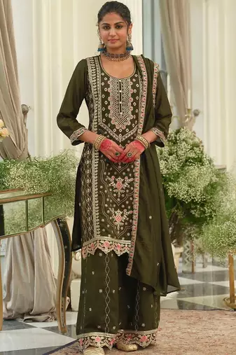 Women Ethnic Motifs Embroidered Regular Thread Work Kurta with Palazzos & With Dupatta