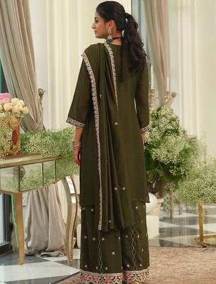Women Ethnic Motifs Embroidered Regular Thread Work Kurta with Palazzos & With Dupatta 5