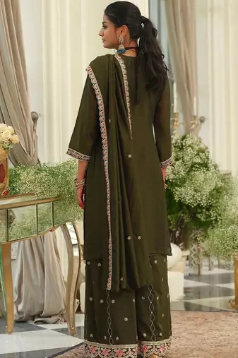 Women Ethnic Motifs Embroidered Regular Thread Work Kurta with Palazzos & With Dupatta