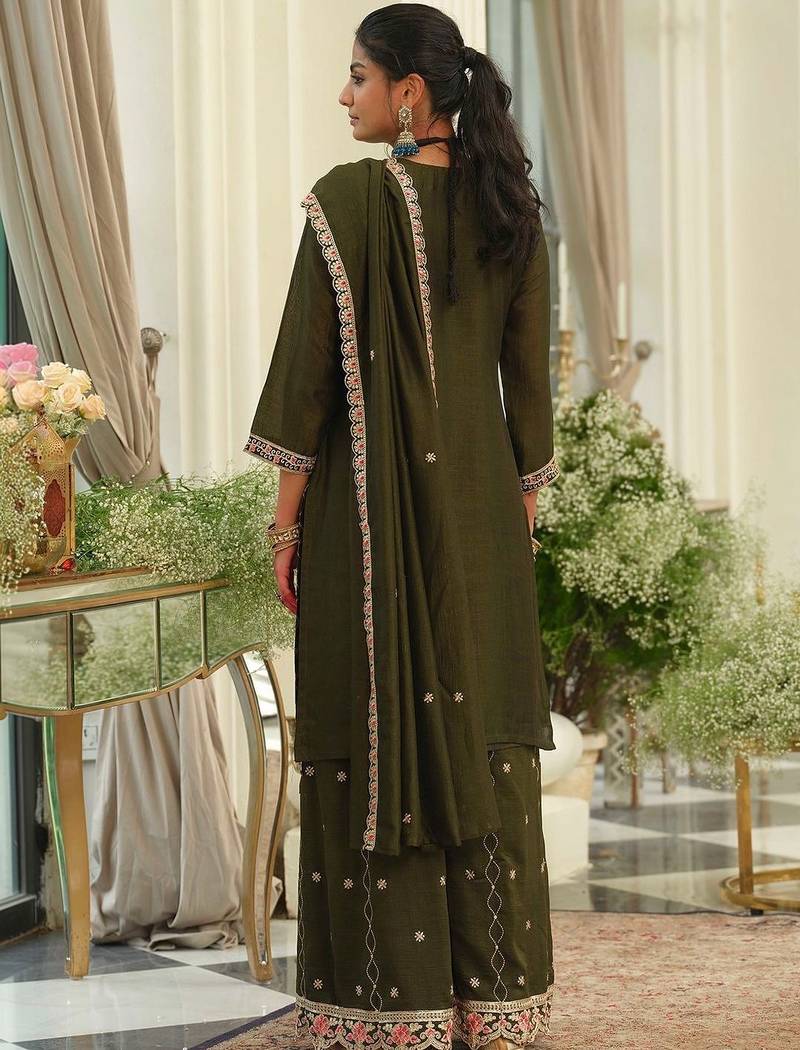Women Ethnic Motifs Embroidered Regular Thread Work Kurta with Palazzos & With Dupatta