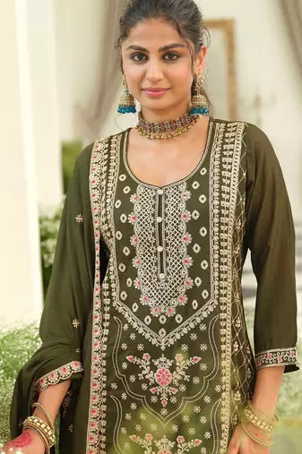 Women Ethnic Motifs Embroidered Regular Thread Work Kurta with Palazzos & With Dupatta
