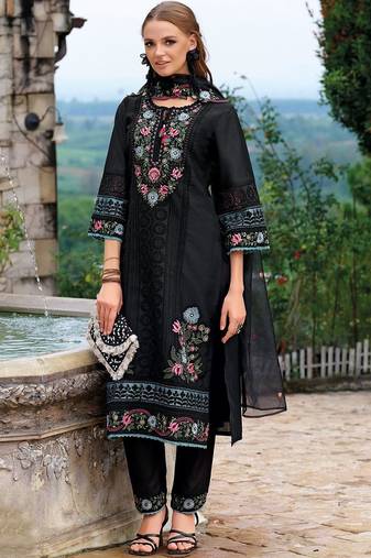 Women Floral Embroidered Regular Thread Work Kurta with Trousers & With Dupatta