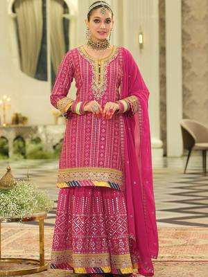 Women Ethnic Motifs Printed Regular Mirror Work Kurta with Sharara & With Dupatta 1