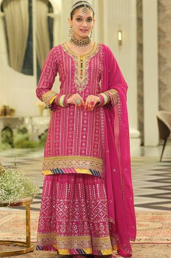 Women Ethnic Motifs Printed Regular Mirror Work Kurta with Sharara & With Dupatta