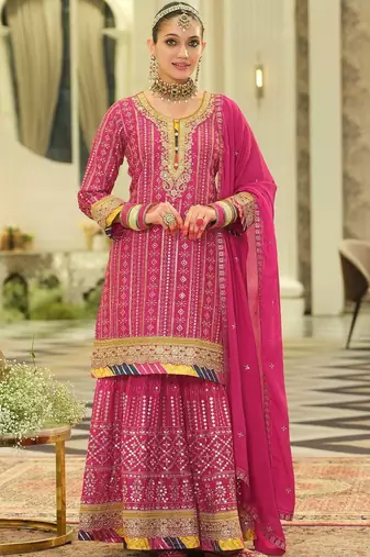 Women Ethnic Motifs Printed Regular Mirror Work Kurta with Sharara & With Dupatta