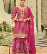 Women Ethnic Motifs Printed Regular Mirror Work Kurta with Sharara & With Dupatta