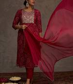 Women Ethnic Motifs Embroidered Regular Thread Work Kurta with Trousers & With Dupatta