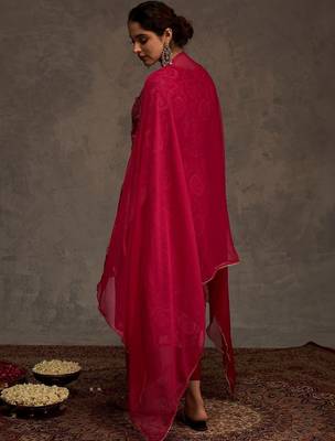 Women Ethnic Motifs Embroidered Regular Thread Work Kurta with Trousers & With Dupatta 5