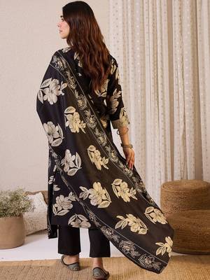Women Floral Printed Regular Thread Work Chanderi Silk Kurta with Trousers & With Dupatta 5