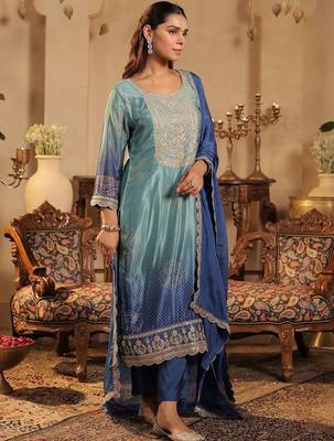 Women Ombre Printed Regular Sequinned Kurta with Trousers & With Dupatta 1