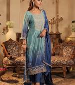 Women Ombre Printed Regular Sequinned Kurta with Trousers & With Dupatta