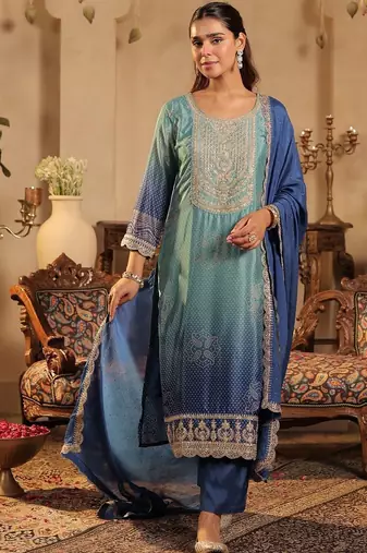 Women Ombre Printed Regular Sequinned Kurta with Trousers & With Dupatta