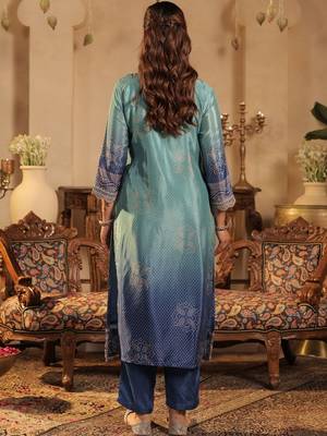 Women Ombre Printed Regular Sequinned Kurta with Trousers & With Dupatta 3