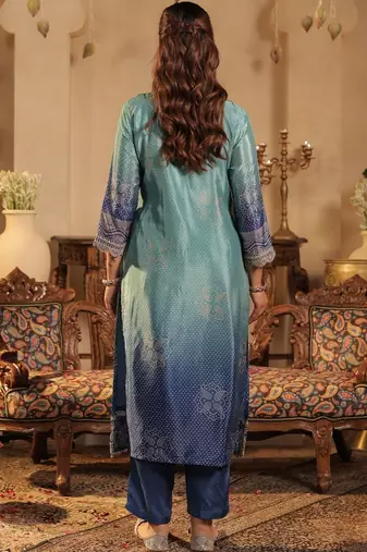 Women Ombre Printed Regular Sequinned Kurta with Trousers & With Dupatta