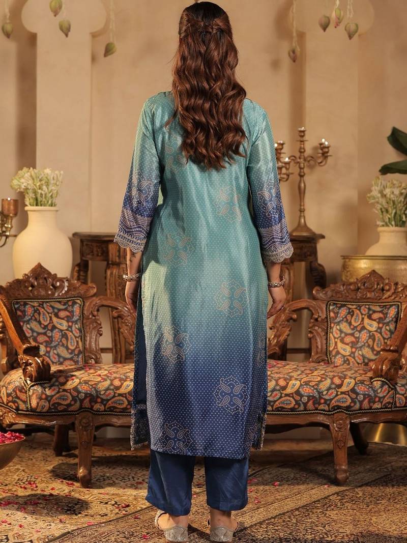 Women Ombre Printed Regular Sequinned Kurta with Trousers & With Dupatta