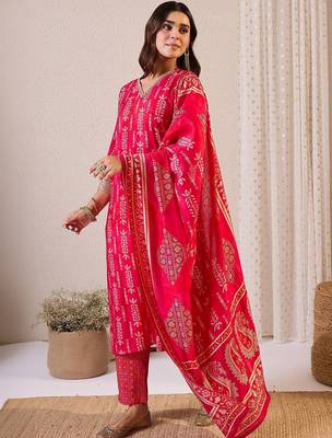 Women Ethnic Motifs Printed Regular Chanderi Silk Kurta with Trousers & With Dupatta 1