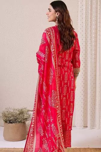 Women Ethnic Motifs Printed Regular Chanderi Silk Kurta with Trousers & With Dupatta