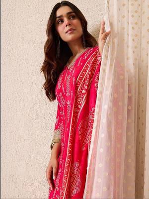 Women Ethnic Motifs Printed Regular Chanderi Silk Kurta with Trousers & With Dupatta 6