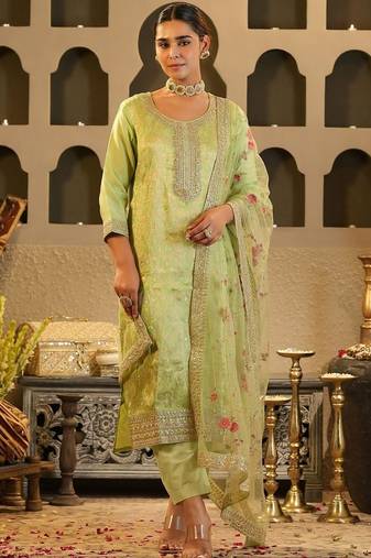Women Ethnic Motifs Embroidered Regular Kurta with Trousers & With Dupatta