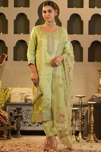 Women Ethnic Motifs Embroidered Regular Kurta with Trousers & With Dupatta