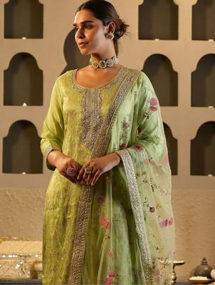 Women Ethnic Motifs Embroidered Regular Kurta with Trousers & With Dupatta 4