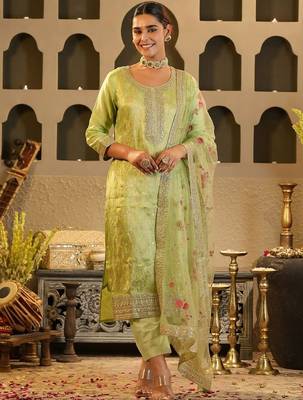 Women Ethnic Motifs Embroidered Regular Kurta with Trousers & With Dupatta 5