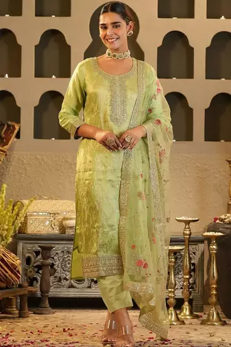 Women Ethnic Motifs Embroidered Regular Kurta with Trousers & With Dupatta