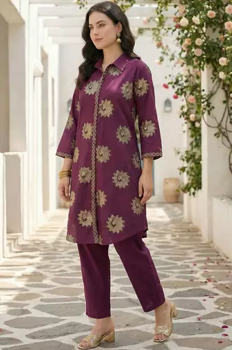 Women Ethnic Motifs Printed Regular Thread Work Pure Cotton Kurta with Trousers