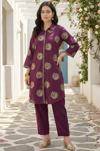 Women Ethnic Motifs Printed Regular Thread Work Pure Cotton Kurta with Trousers