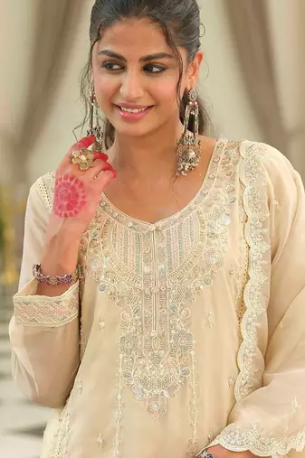 Women Ethnic Motifs Embroidered Regular Sequinned Kurta with Trousers & With Dupatta