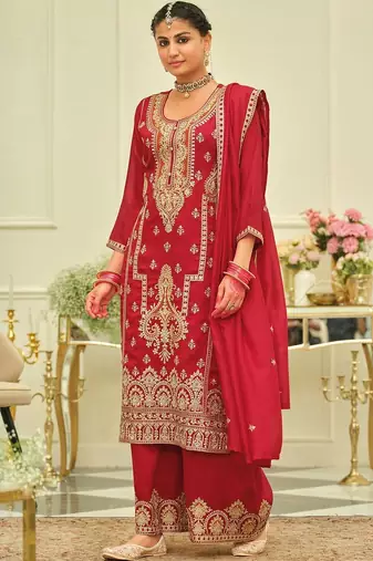 Women Ethnic Motifs Embroidered Regular Kurta with Palazzos & With Dupatta