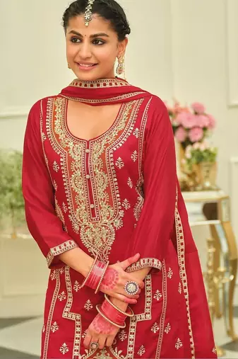 Women Ethnic Motifs Embroidered Regular Kurta with Palazzos & With Dupatta