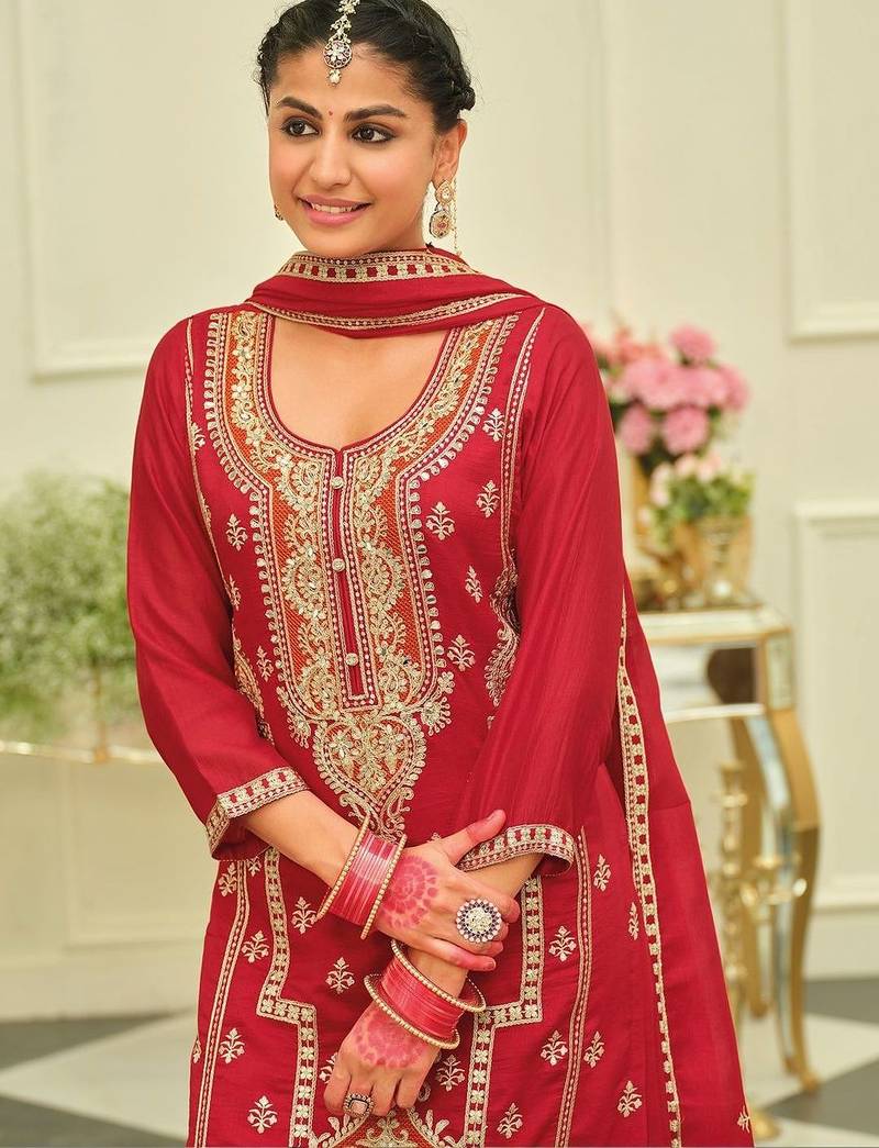 Women Ethnic Motifs Embroidered Regular Kurta with Palazzos & With Dupatta