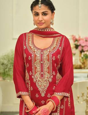 Women Ethnic Motifs Embroidered Regular Kurta with Palazzos & With Dupatta 4