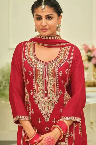 Women Ethnic Motifs Embroidered Regular Kurta with Palazzos & With Dupatta