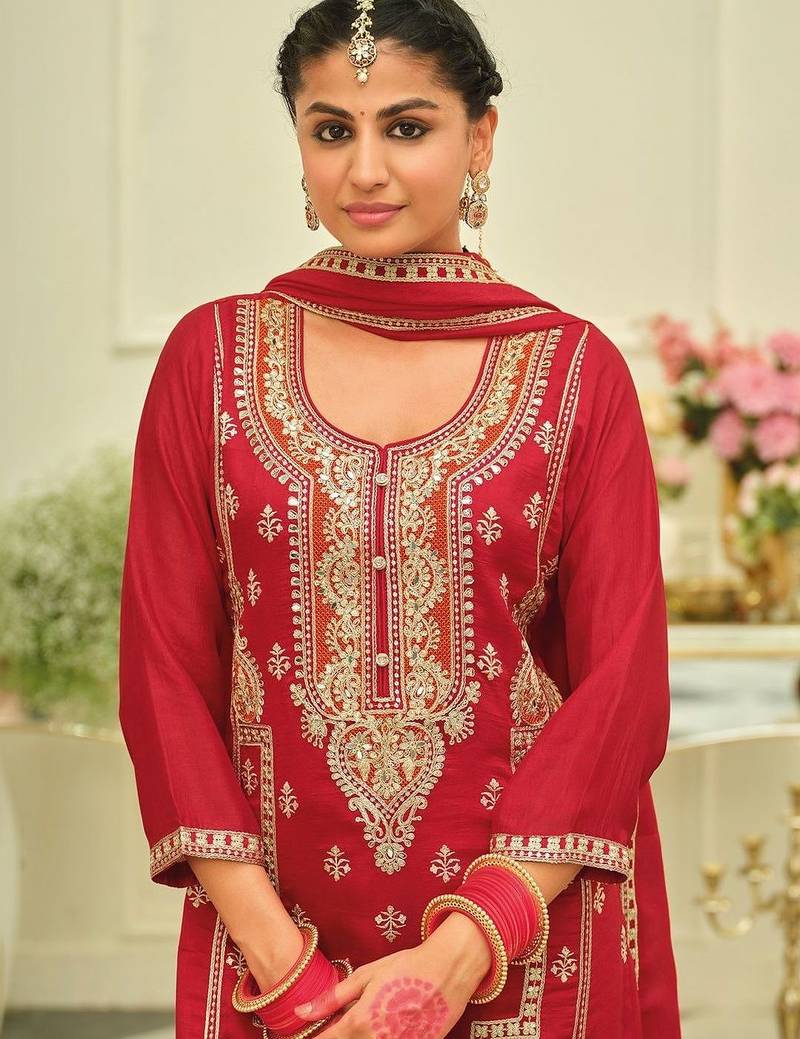 Women Ethnic Motifs Embroidered Regular Kurta with Palazzos & With Dupatta