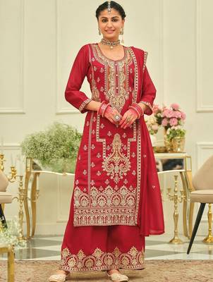 Women Ethnic Motifs Embroidered Regular Kurta with Palazzos & With Dupatta 5