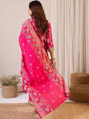 Women Ethnic Motifs Regular Chanderi Silk Kurta with Trousers & With Dupatta 5