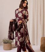 Women Floral Printed Regular Chanderi Silk Kurta with Trousers & With Dupatta