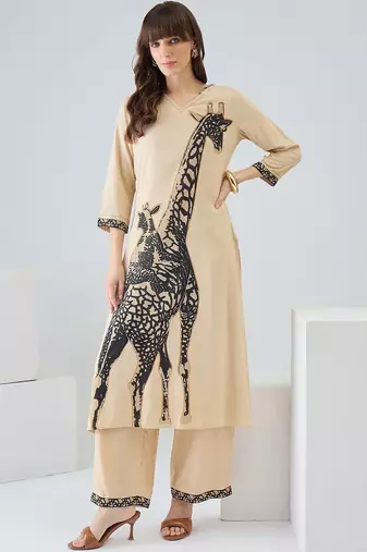 Women Animal Printed Regular Kurta with Palazzos