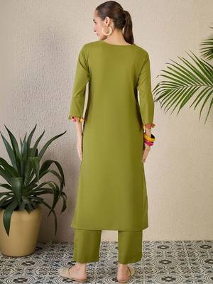 Ethnic Motifs Embroidered Regular Thread Work Pure Cotton Kurta with Trousers 4