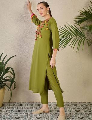 Ethnic Motifs Embroidered Regular Thread Work Pure Cotton Kurta with Trousers 5