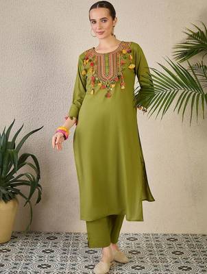 Ethnic Motifs Embroidered Regular Thread Work Pure Cotton Kurta with Trousers 6