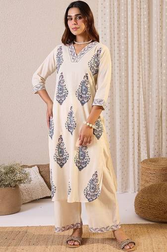 Women Ethnic Motifs Printed Regular  Cotton Kurta with Palazzos