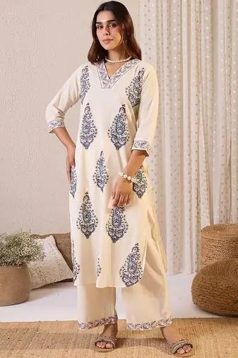 Women Ethnic Motifs Printed Regular Pure Cotton Kurta with Palazzos