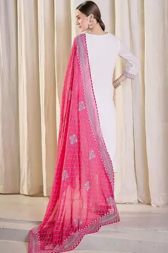 Women Ethnic Motifs Embroidered Regular Thread Work Pure Cotton Kurta with Trousers & With Dupatta