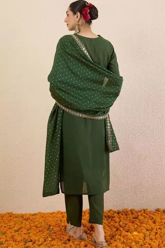 Women Ethnic Motifs Embroidered Regular Thread Work Kurta with Trousers & With Dupatta