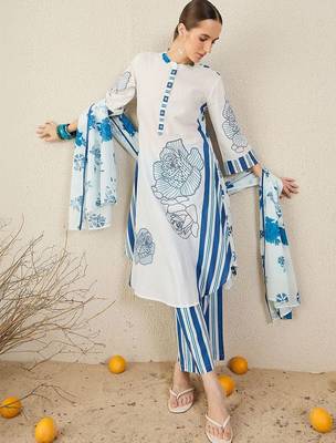 Women Floral Printed Regular Pure Cotton Kurta with Palazzos & With Dupatta 1