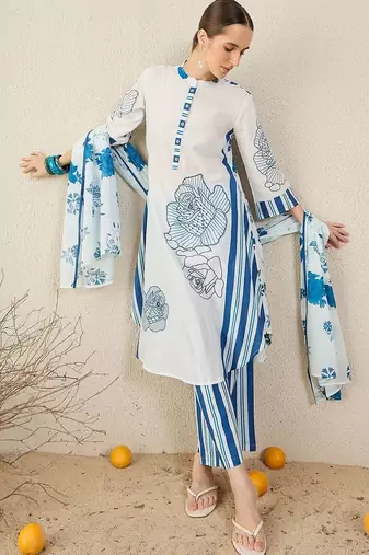 Women Floral Printed Regular Pure Cotton Kurta with Palazzos & With Dupatta